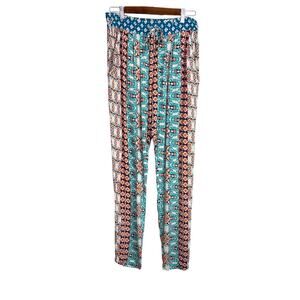Gypsy 05 Lima Mandarin Print Pants Boho Relaxed Drawstring Teal Women's Medium